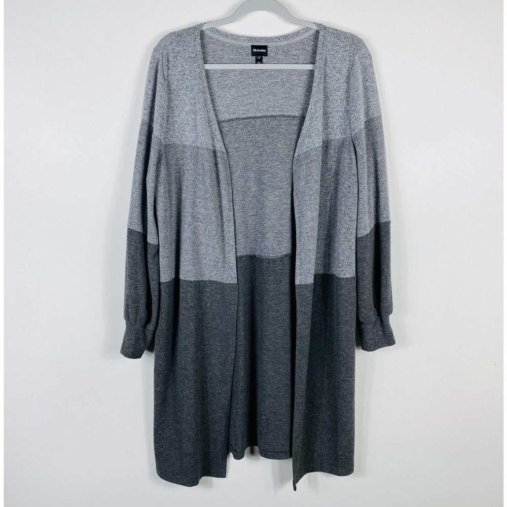 Dressbarn Size Medium Sunday Colorblock Open Front Cardigan Sweater Gray